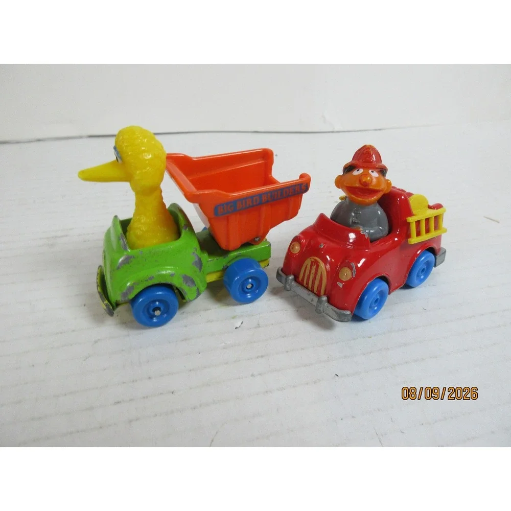 Vintage Sesame Street Diecast Lot 1981 Ernie Fire Truck 1982 Big Bird Dump Truck